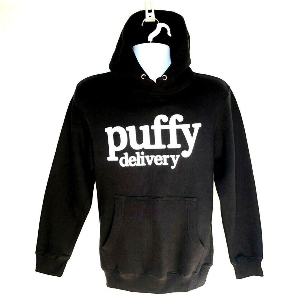 Puffy Delivery Hoodie Womens XS Black Logo Pullover‎ Streetwear Sweatshirt